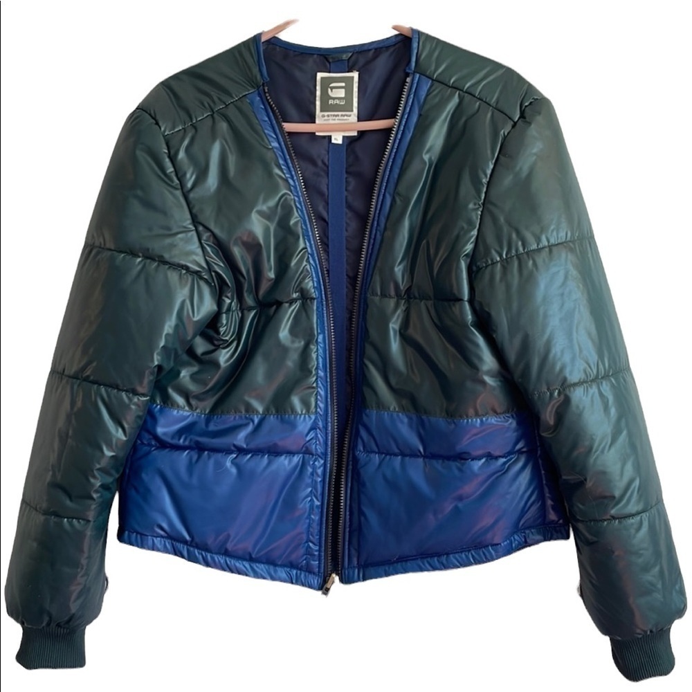 G-STAR RAW GREEN & BLUE PUFFER JACKET - Picture 1 of 5